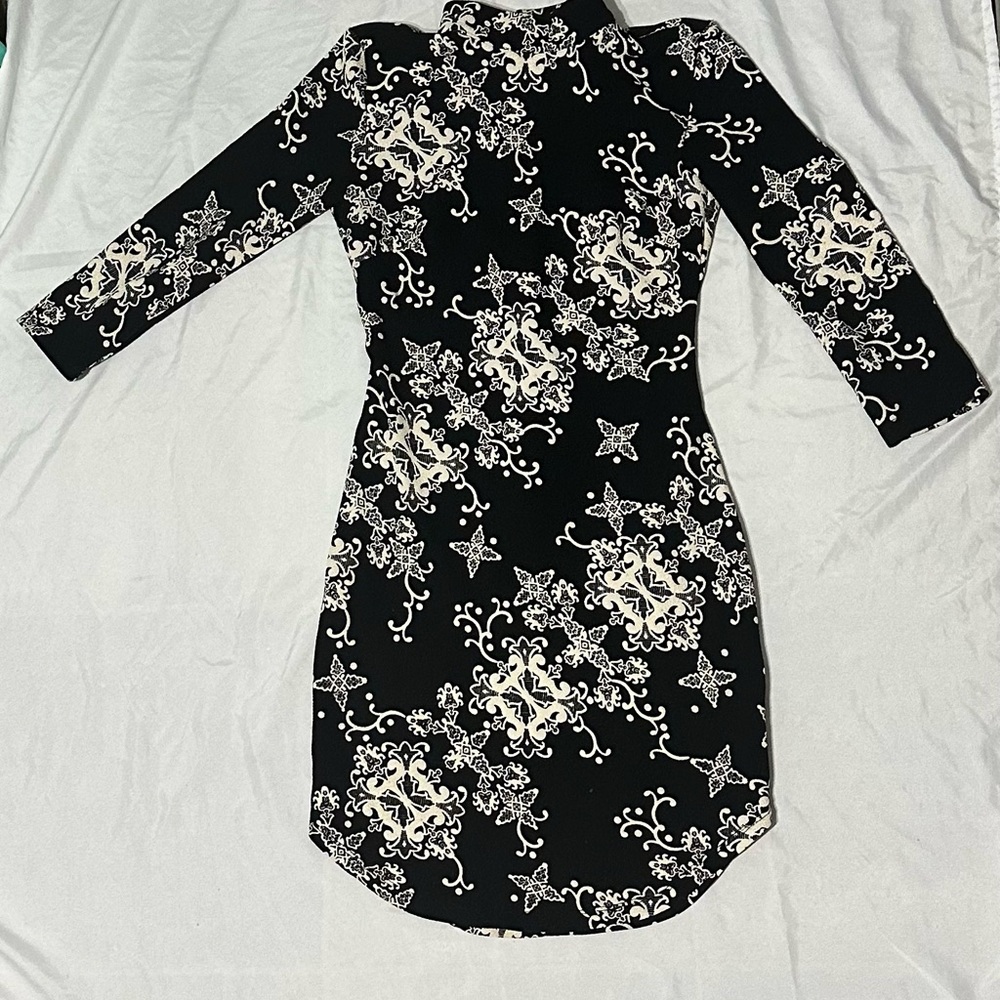 B Darlin Black and White Floral Long Sleeve Dress